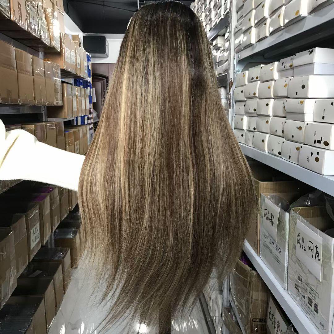 European Hair Wigs - Blonde Highlights on Brown Hair