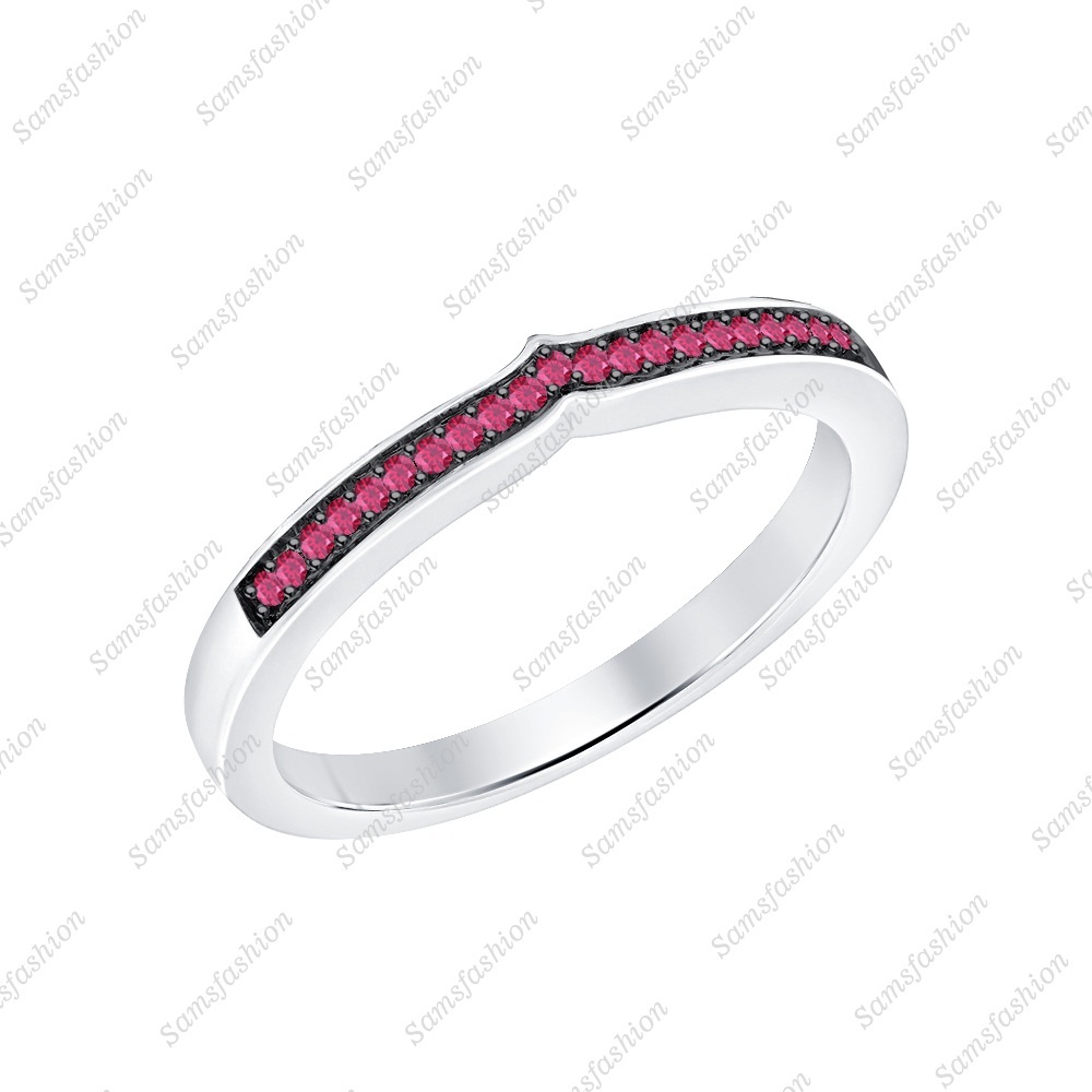 Round Cut Ruby 14k Two Tone Gold Over Curved Half Eternity Wedding Band Ring