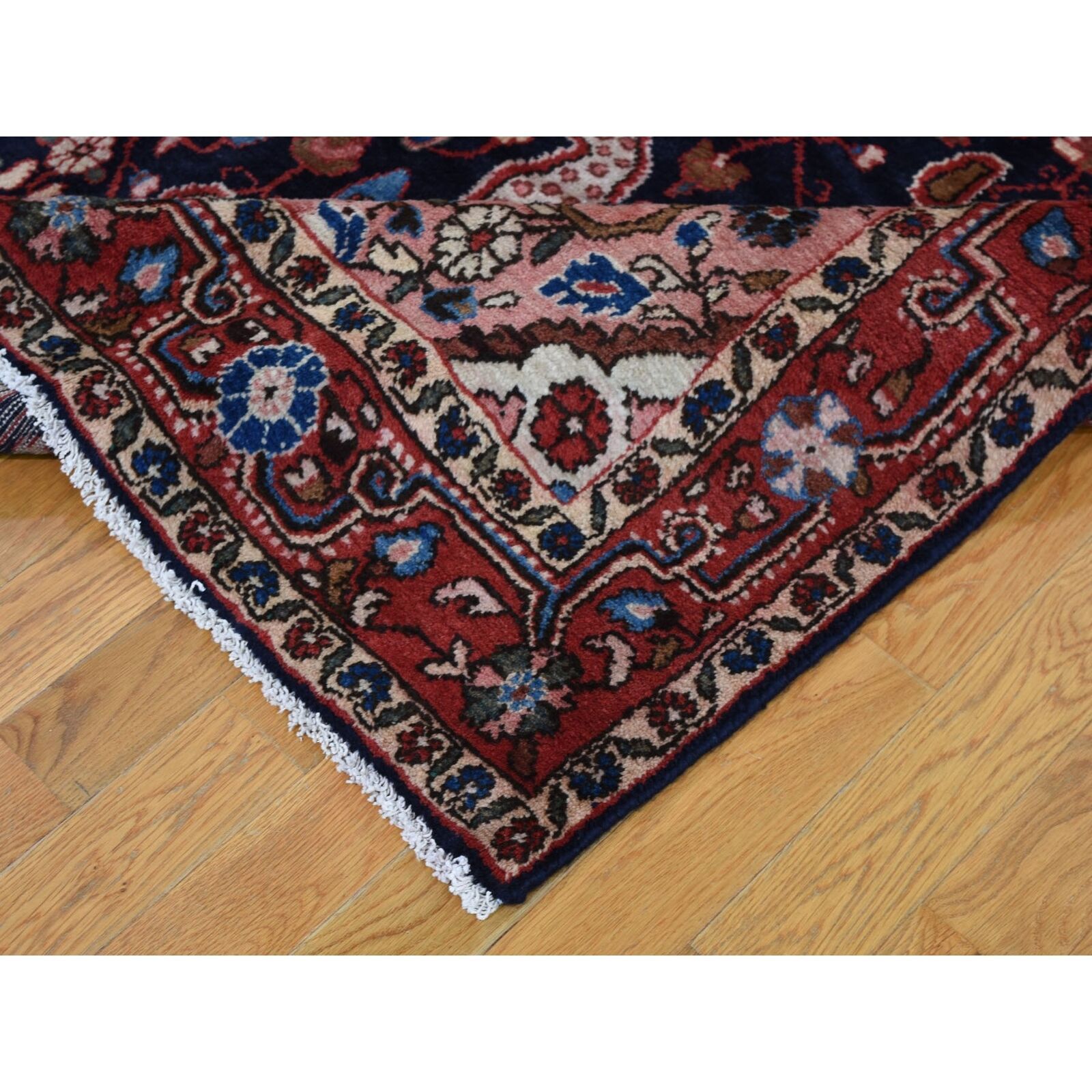 5'7"x10'1" Navy Blue With Paisley Design Hand Knotted Fine Oriental Rug G47103 Area Rugs