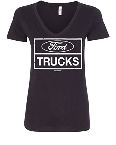 Distressed Ford Trucks Women's V-Neck T-Shirt F150 American Pick Up Black M