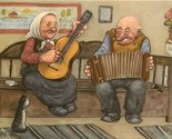 Swedish Art Postcard A/S Edgren "Samspel" Old Couple Play Music Guitar Accordion