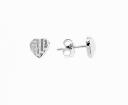 18K WHITE GOLD EARRINGS WITH VERY SHINY HEART LOVE WORKED MADE IN ITALY 0.28 IN image 1