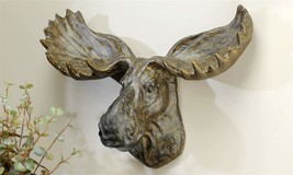 Moose Head Plaque Resin 22" Wide Wall Weathered Brown Hunting Man Cave Cottage  image 2