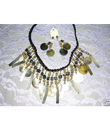 GRADUATING MOTHER OF PEARL GEO DANGLES &amp; CATS EYE BEADED NECKLACE &amp; EARR... - $45.00