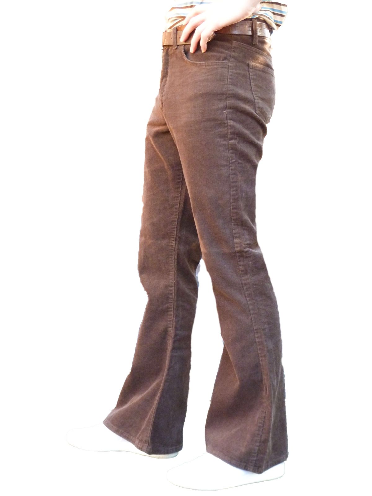 Mens Flares Brown Corduroy Flared Bell Bottoms Pants High Rise Hippie ...