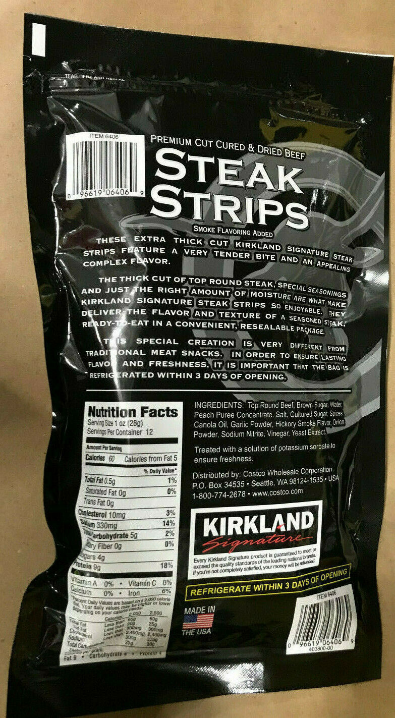 Kirkland Premium Cut Steak Strips Dried Beef Jerky ExtraThick Gluten