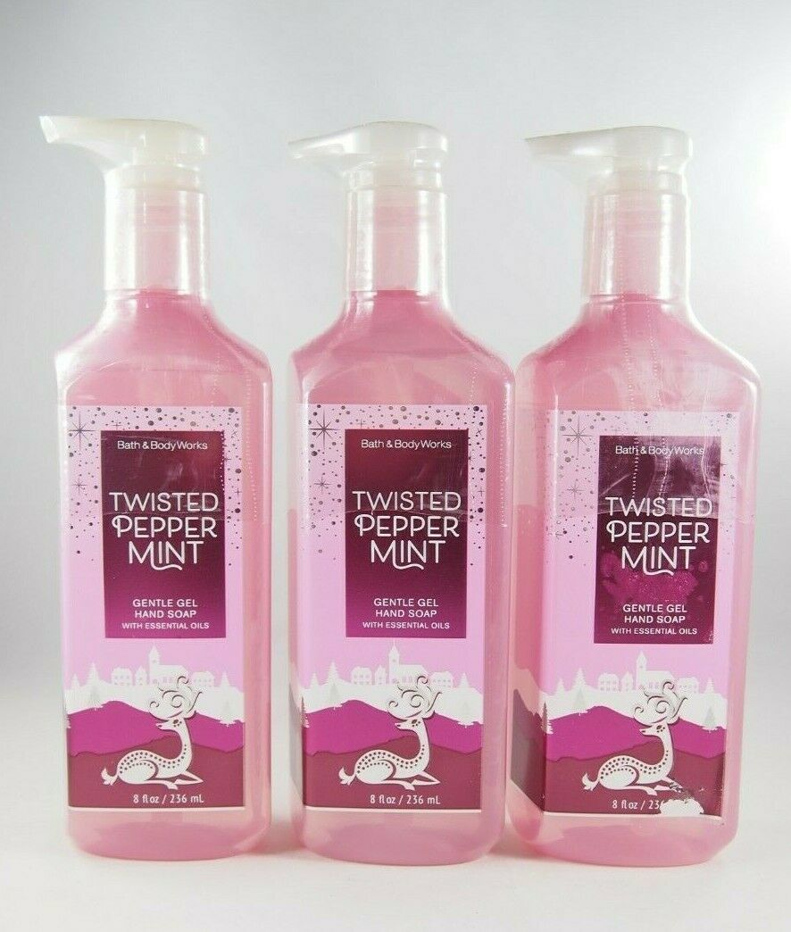 (3) Bath & Body Works Twisted Peppermint Pink Gentle Gel Hand Soap 8oz New