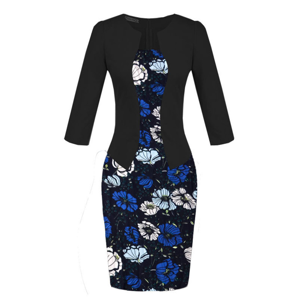 Image of Autumn Dress Vintage Female Zipper Office  Vestidos De Festa Pencil Women