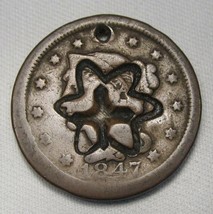 1847 Large Cent Star of David Counterstamp (N-14) GOOD Details Coin AE142 - $130.55