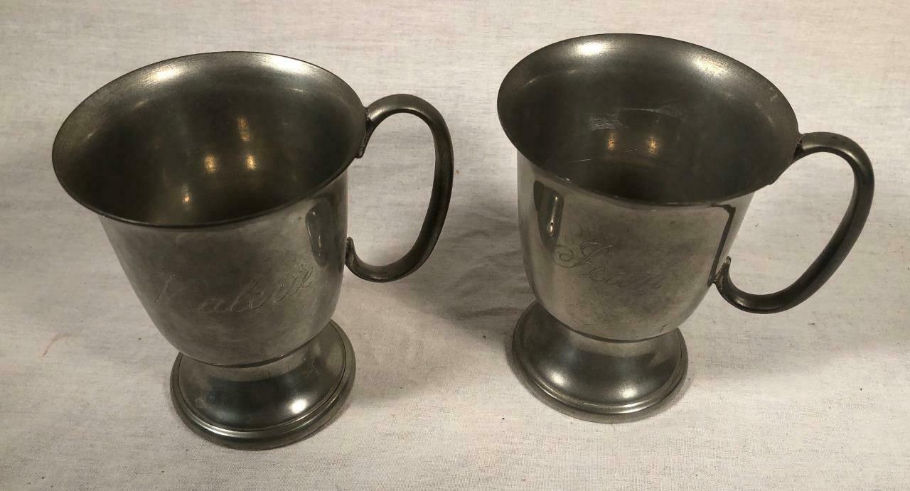 2 VINTAGE ENGLISH PEWTER MADE IN SHEFFIELD ENGLAND 8 OUNCE CUPS / MUGS