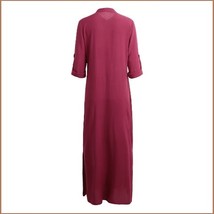 Burgandy Wine Long Sleeved Button Up V Neck Sheer Beach Tunic Lounger Robe image 4