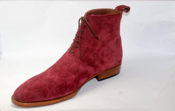 Handmade Men's Burgundy Color Suede Two Tone High Ankle Lace Up Suede Boots