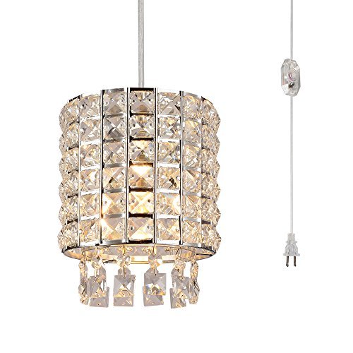 Plug in Modern Crystal Chandelier Swag Pendant Light with Clear 16.4