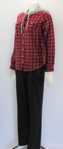 Paper Tee Red Gray Plaid Flannel Hooded Shirt Blouse Top - $24.75
