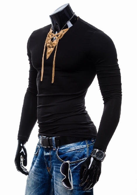 Image of 2017 Fashion Long-sleeved Primer Shirt V-neck Cotton Ties Slim T-shirt Male