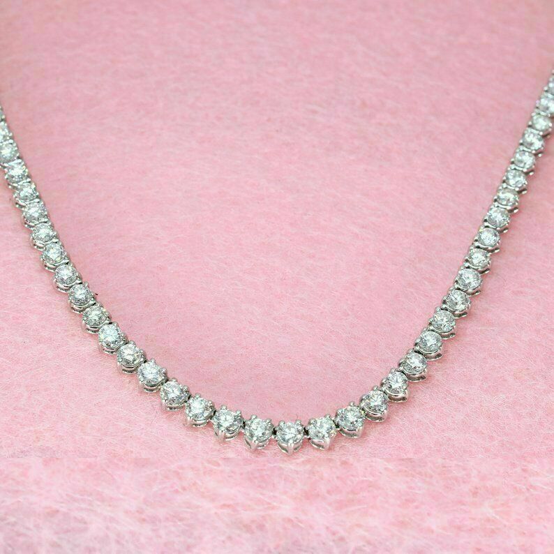 10.02ctw 3 Prong Graduated Tennis Diamond Necklace Modern Time 14K