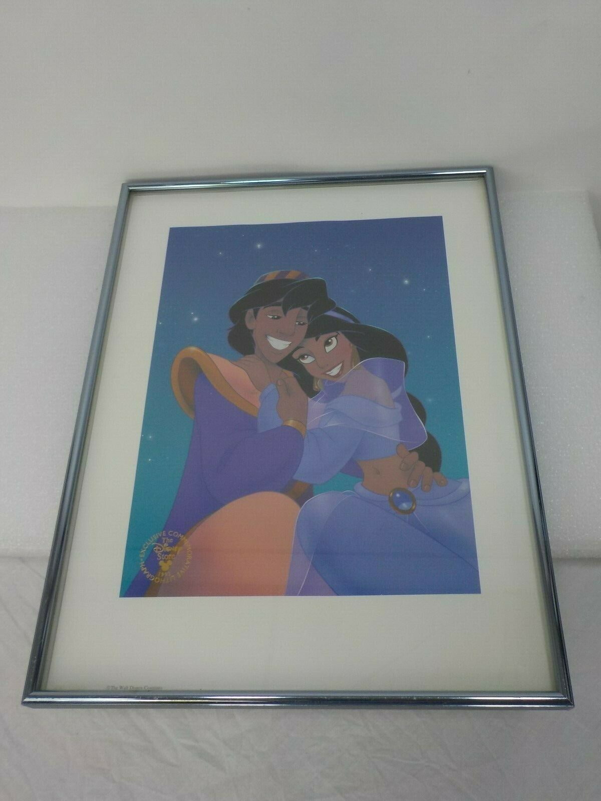 Aladdin & Jasmine 1993 Vintage Lithograph Picture Disney Store Exclusive Framed - $21.25