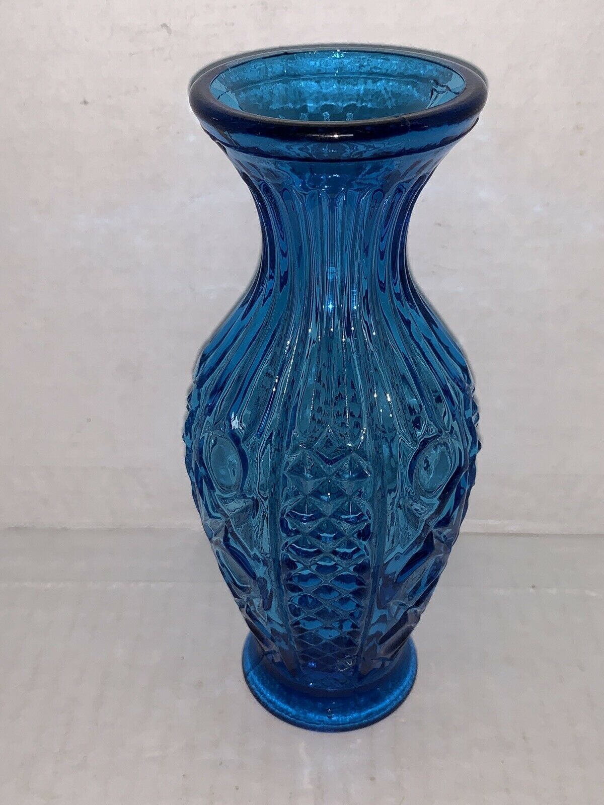 Vintage Aqua Blue Glass X O Vase 6 3/8” Studio/ Handcrafted Glass
