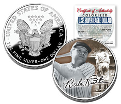 BABE RUTH American Silver Eagle Dollar 1 oz U.S. Colorized Coin Yankees - $74.76