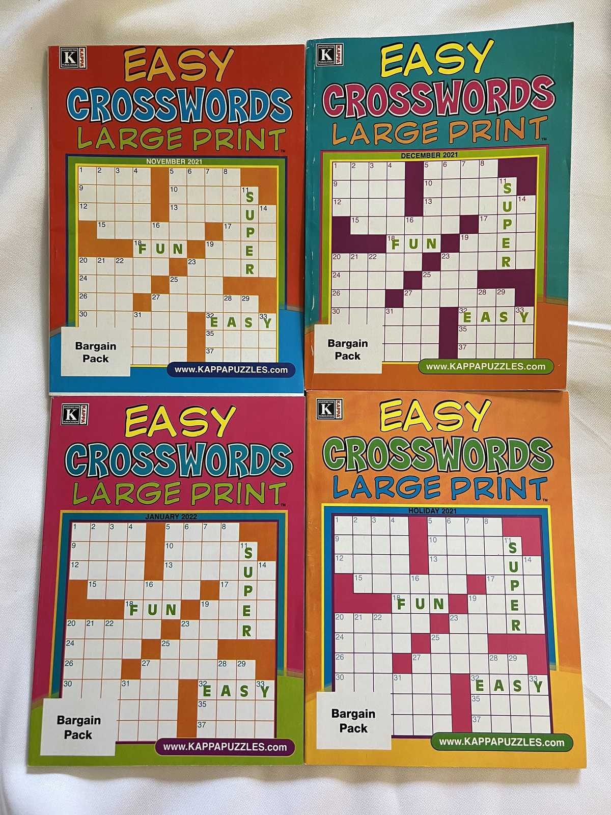 Lot of (4) Kappa LARGE PRINT Easy Crosswords Puzzle Books 2021 2022 - Magazines