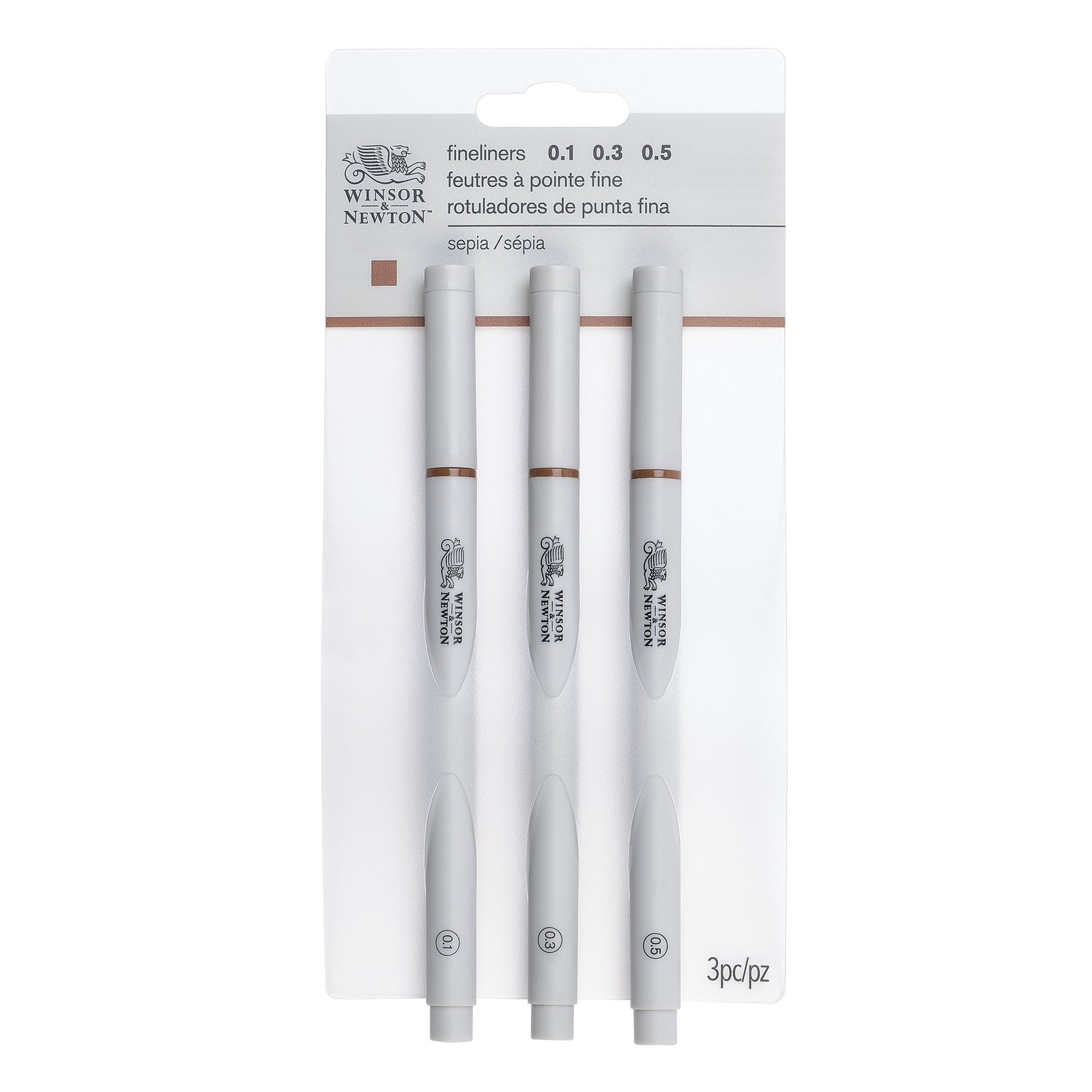 Winsor & Newton Sepia Fineliners 0.1mm,0.3mm,,0.5mm Pack of 3