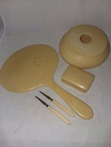 Antique Celluloid Oval Hand Held Mirror Soap Hair Receiver Dresser Set S... - $24.99