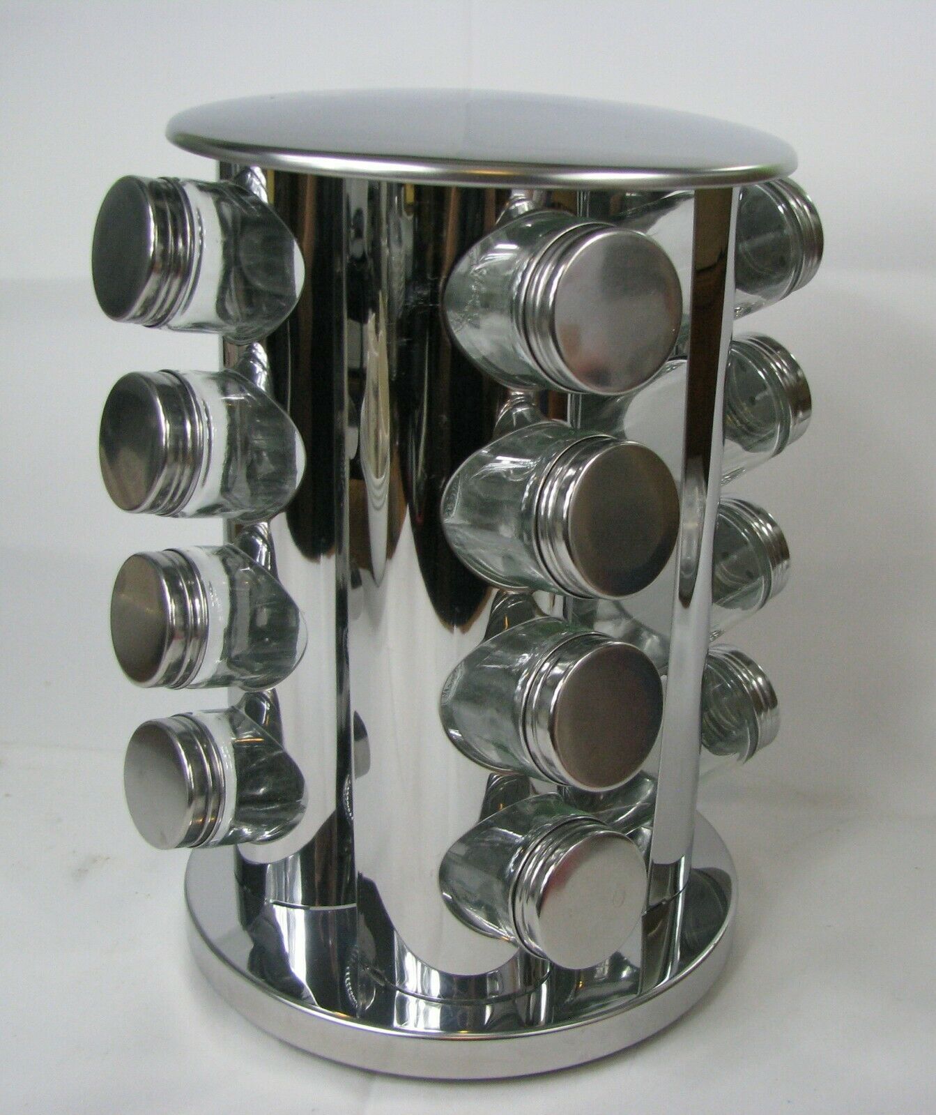 Parini 17pc Stainless Steel Carousel Spice Rack With Glass Jars NEW