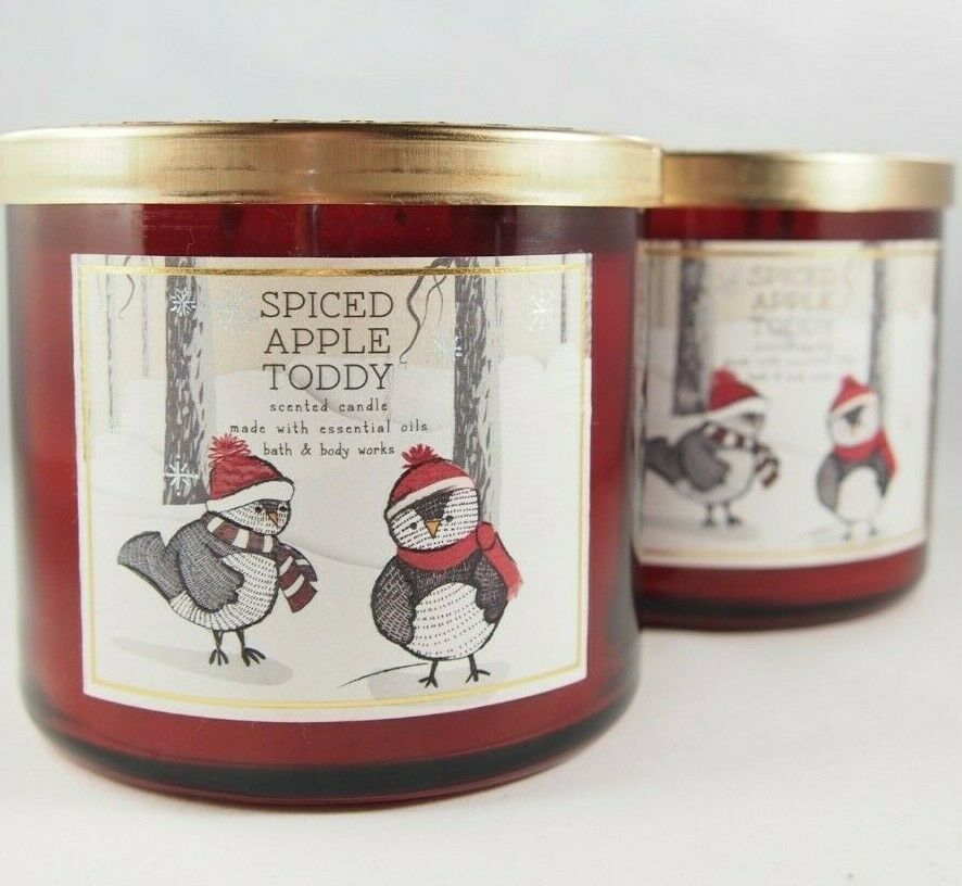 (2) Bath & Body Works Red Spiced Apple Toddy Birds 3-wick Scented Candle 14.5oz