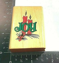Christmas Joy With Candles Comotion 1989 Preowned Xmas Wood Mount Rubber Stamp - $3.59