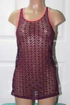  NEW  Miken Wine Coral Lace Crochet Tank Tunic Swimwear Dress M Medium - $12.86