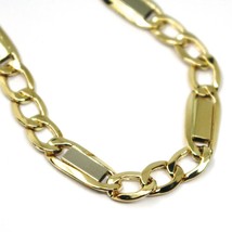 18K YELLOW WHITE GOLD CHAIN GOURMETTE & FLAT PLATES SQUARE LINKS 5.8 mm, 24" image 2