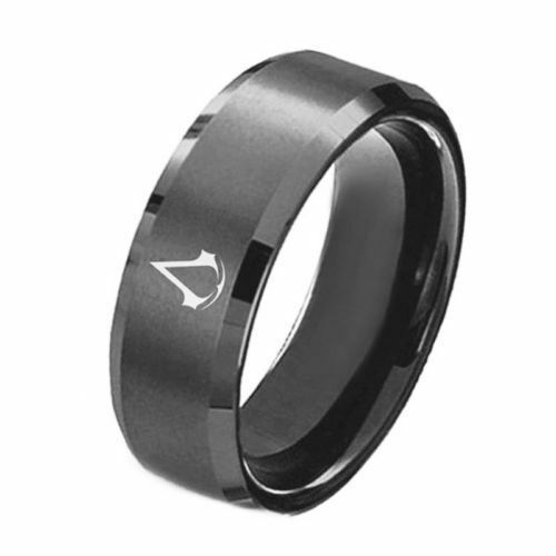 8MM Fashion Titanium Men Boy creed assassins Symbol Stainless Steel Black Ring