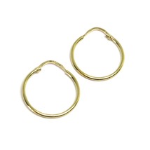 18K YELLOW GOLD ROUND CIRCLE HOOP SMALL EARRINGS DIAMETER 19mm x 1.2mm, ITALY image 1