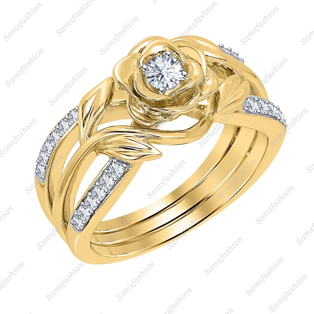 0.55ct Round Cut CZ Diamond 14K Yellow Gold Over Disney Belles Twining Rose Ring