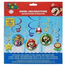 Super Mario Swirl Hanging Decorations Birthday Party Supplies 12 Pieces New - $6.95