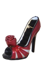 Ring Holder Red Faux Leather 4.5" High Stiletto Shoe Black Velvet Poly Stone