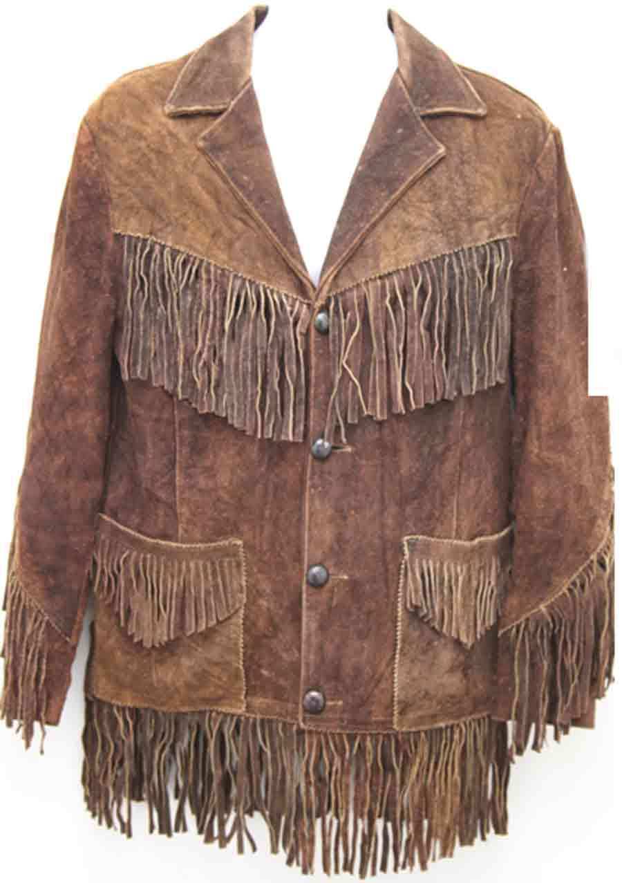 QASTAN Mens Brown Buffalo Suede Leather Native American Fringe Jacket ...