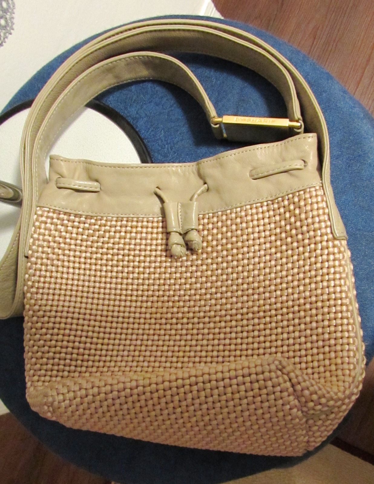 Americana by Sharif Beige Woven Straw/Raffia & Leather Shoulder/Cross