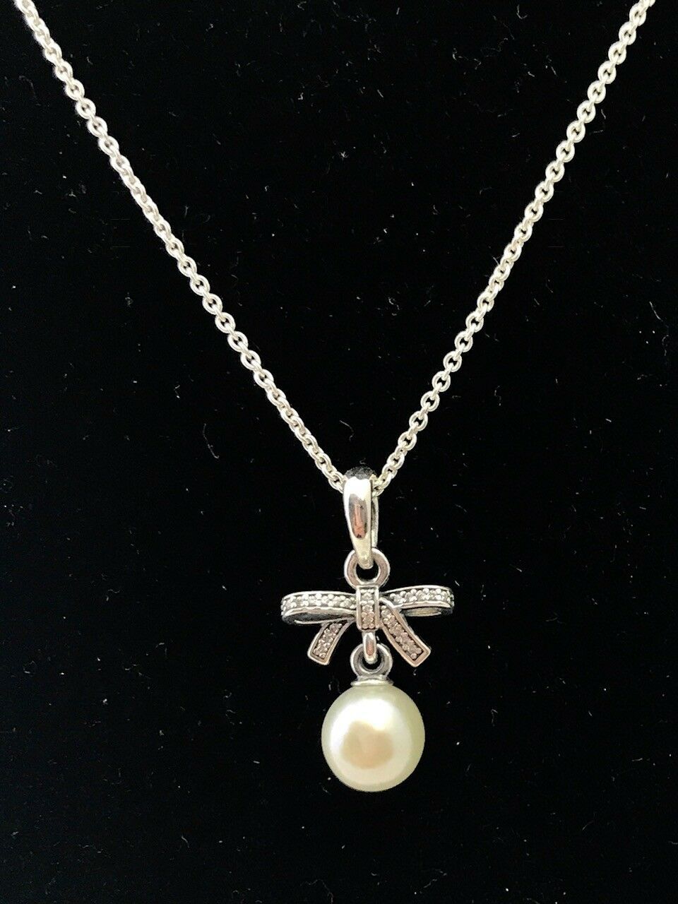 Primary image for Authentic PANDORA Delicate Sentiments White Pearl & Clear CZ Necklace 390380P-70