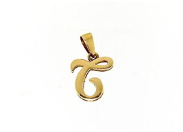 18K YELLOW GOLD LUSTER PENDANT WITH INITIAL T LETTER T MADE IN ITALY 0.71 INCHES image 1