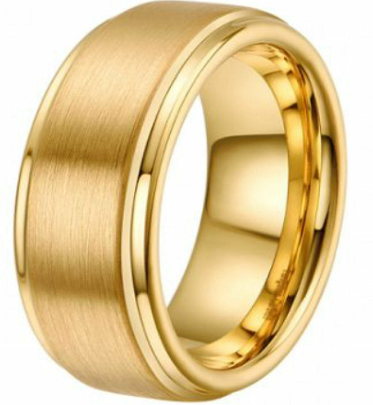 8mm Tungsten Ring Wedding Band  Yellow Gold Plated Matte Finish Comfort Fit