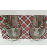 Christmas Reindeer Deer Stag Holiday Silver Medallion Wine Glasses Set of 2 - $34.64