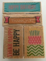Hampton Art Rubber Stamps Set Be Happy Birthday Cake Thank You Card Making Words - $11.99