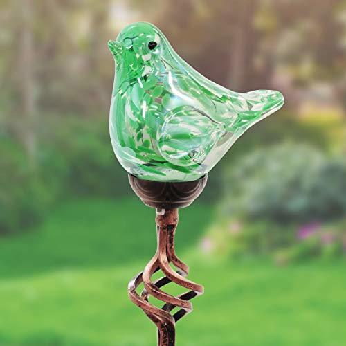 Exhart Solar Green HandBlown Glass Bird Yard Stakes Bird Garden Stake