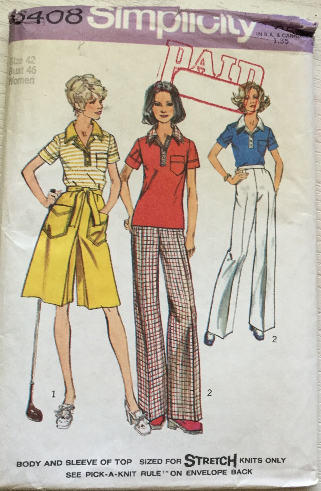 Simplicity 6408 Misses Shirt Pantskirt And Pants For Knits Size 42 Bust