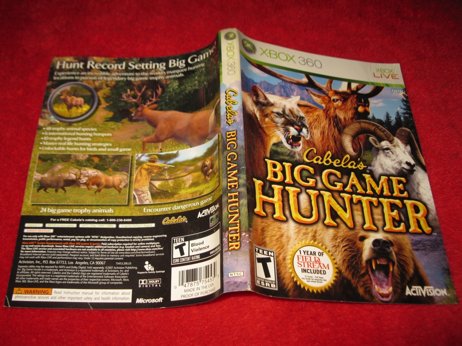Cabela's Big Game Hunter Xbox 360 Video Game Case Cover Art insert
