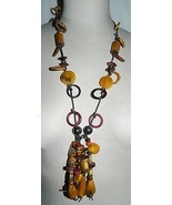 VTG Tribal Wood Beaded Baltic Amber Wood Dangle Necklace - $108.90