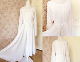 WHITE Chiffon Maxi Beach Holiday Dress long sleeve Plus Size Maternity Dresses image 3