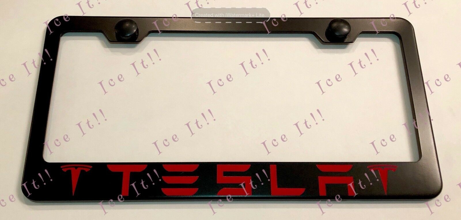 Tesla W Logo Stainless Steel Black License Plate Frame Rust Free Caps