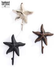 Starfish Single Hook Set of 4 Cast Iron Brown Black or White Nautical Ocean image 2